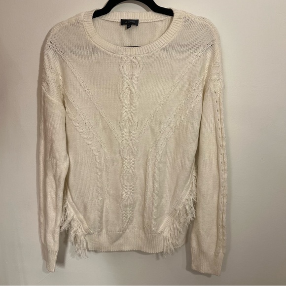 The Limited White Fringe Cable Knit Sweater – Size L - Picture 1 of 10